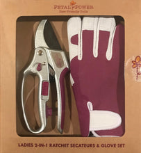 Load image into Gallery viewer, Petal Power Ladies Gardening Glove &amp; Ratchet Pruner Secateurs (Great for weaker hands) Set.
