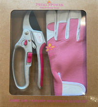 Load image into Gallery viewer, Petal Power Ladies Gardening Glove &amp; Ratchet Pruner Secateurs (Great for weaker hands) Set.
