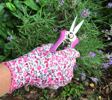 Load image into Gallery viewer, Petal Power Ladies Garden Gloves (2 pairs) &amp; Mini Pruner Secateurs Set - Perfect Ladies Garden Gift
